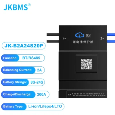 JK BMS B2A24S20P SMART BMS 2A BALANCE CURRENT BMS 200A BT 36V 48V 60V Li-Ion LTO 18650 Battery Lifepo4 Battery Storage Bluetooth